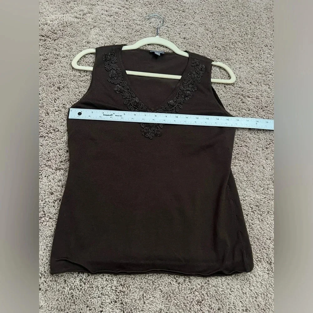 Ann Taylor brown beaded v-neck sweater silk-blend sleeveless top medium - Picture 16 of 17